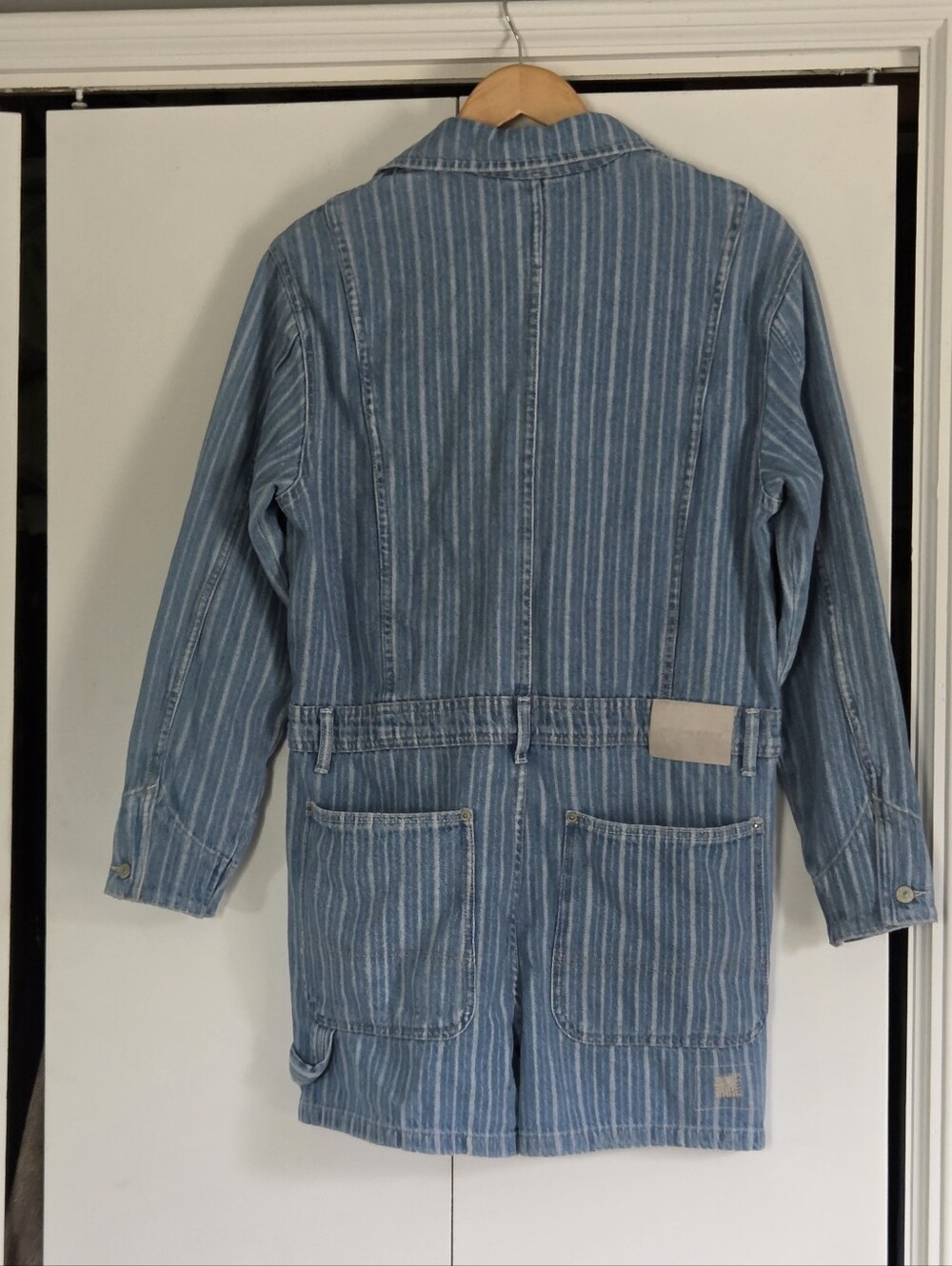 We The Free Striped Denim Romper / Utility Jumpsuit - Blue - Picture 2 of 3